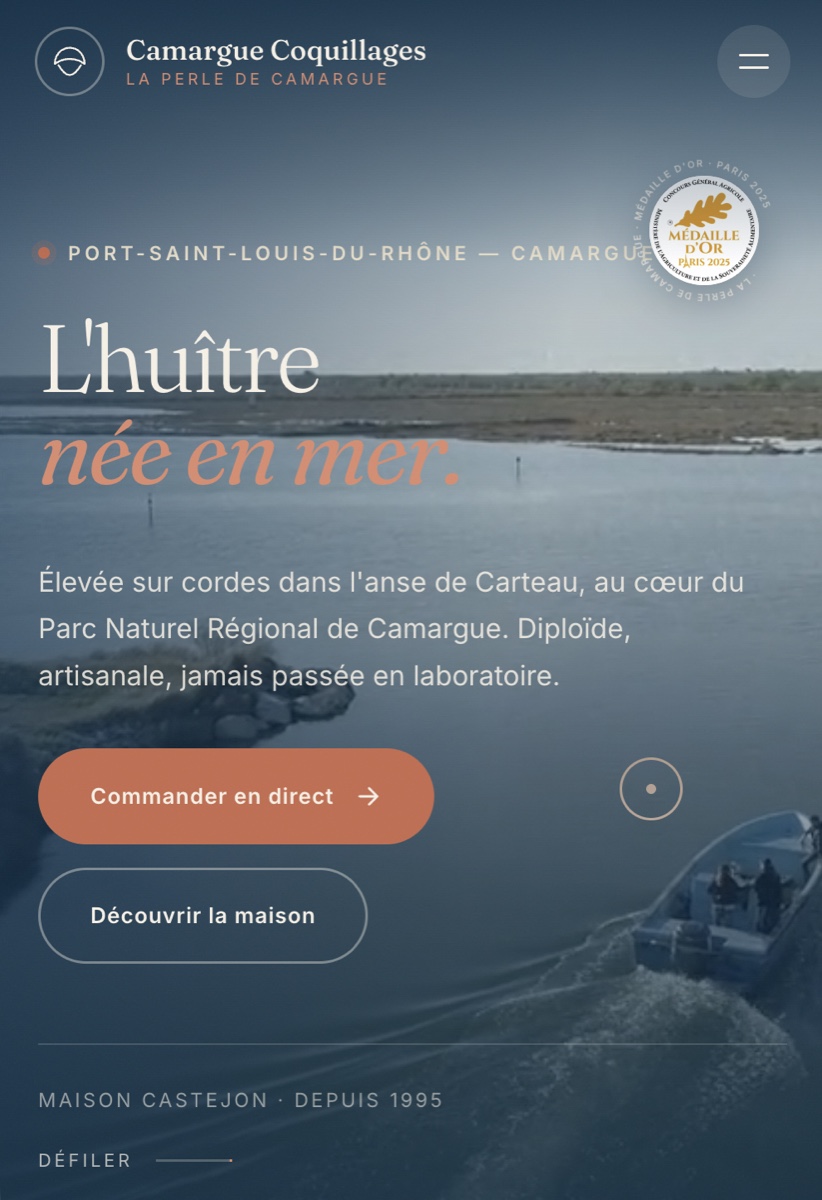 Aperçu du site Camargue Coquillages, site réalisé par notre équipe